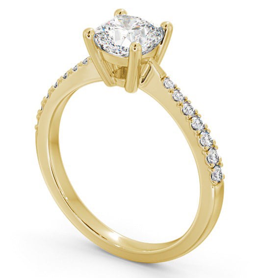 Cushion Diamond Tapered Band Engagement Ring 18K Yellow Gold Solitaire with Channel Set Side Stones ENCU14S_YG_THUMB1