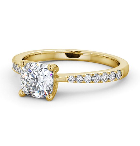  Cushion Diamond Engagement Ring 18K Yellow Gold Solitaire With Side Stones - Annecy ENCU14S_YG_THUMB2 