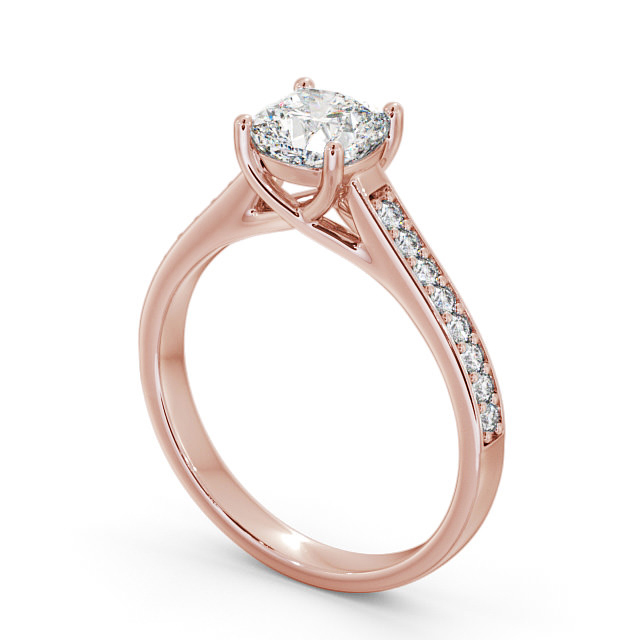 Cushion Diamond Engagement Ring 9K Rose Gold Solitaire With Side Stones - Keisby ENCU15S_RG_SIDE