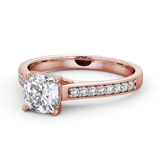 Cushion Diamond Trellis Design Engagement Ring 9K Rose Gold Solitaire with Channel Set Side Stones ENCU15S_RG_THUMB2 