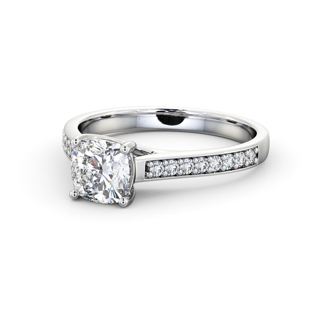 Cushion Diamond Engagement Ring Platinum Solitaire With Side Stones - Keisby ENCU15S_WG_FLAT