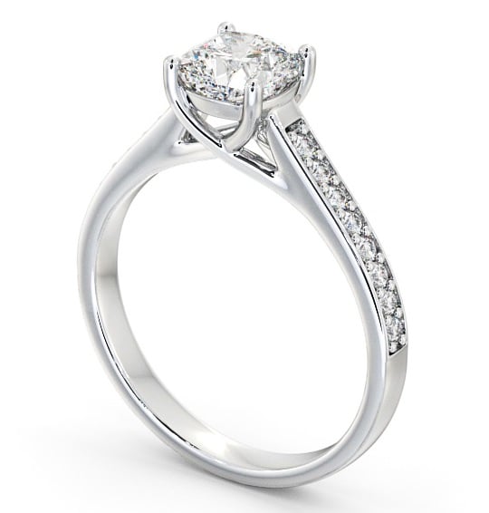 Cushion Diamond Trellis Design Engagement Ring 18K White Gold Solitaire with Channel Set Side Stones ENCU15S_WG_THUMB1 