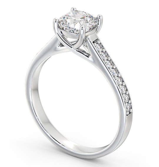 Cushion Diamond Trellis Design Engagement Ring 9K White Gold Solitaire with Channel Set Side Stones ENCU15S_WG_THUMB1