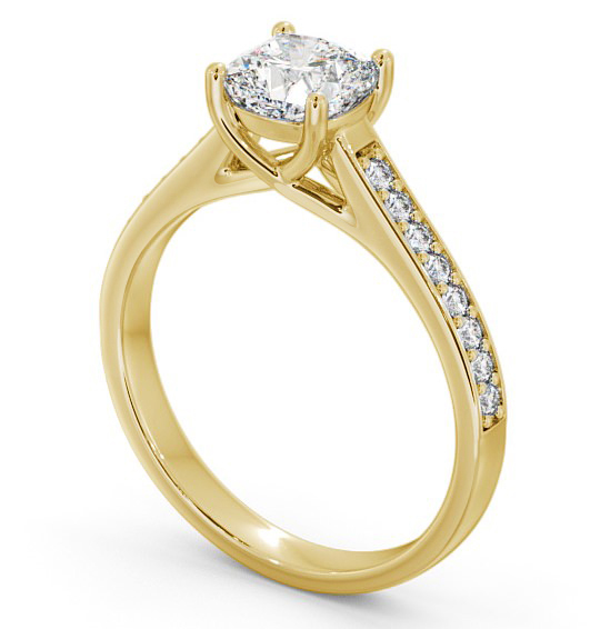 Cushion Diamond Engagement Ring 18K Yellow Gold Solitaire With Side Stones - Keisby ENCU15S_YG_THUMB1