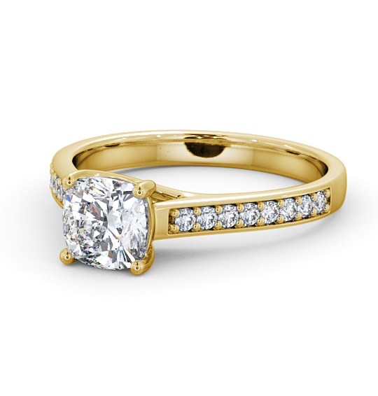  Cushion Diamond Engagement Ring 9K Yellow Gold Solitaire With Side Stones - Keisby ENCU15S_YG_THUMB2 