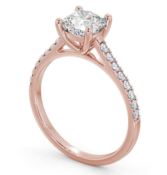 Cushion Diamond Classic 4 Prong Engagement Ring 18K Rose Gold Solitaire with Channel Set Side Stones ENCU18_RG_THUMB1 