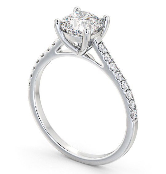 Cushion Diamond Classic 4 Prong Engagement Ring 9K White Gold Solitaire with Channel Set Side Stones ENCU18_WG_THUMB1
