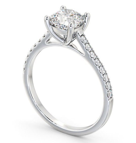 Cushion Diamond Classic 4 Prong Engagement Ring Platinum Solitaire with Channel Set Side Stones ENCU18_WG_THUMB1 