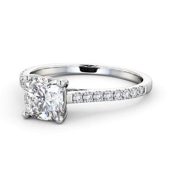  Cushion Diamond Engagement Ring Platinum Solitaire With Side Stones - Durrow ENCU18_WG_THUMB2 