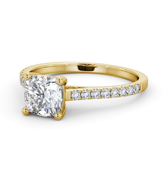 Cushion Diamond Classic 4 Prong Engagement Ring 9K Yellow Gold Solitaire with Channel Set Side Stones ENCU18_YG_THUMB2 