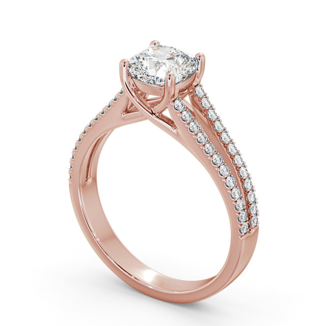Cushion Diamond Engagement Ring 9K Rose Gold Solitaire With Side Stones - Irene ENCU19_RG_SIDE