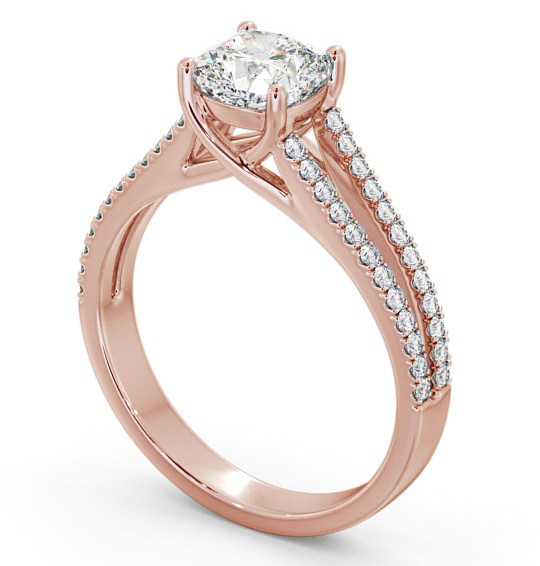 Cushion Diamond Split Band Engagement Ring 18K Rose Gold Solitaire with Channel Set Side Stones ENCU19_RG_THUMB1