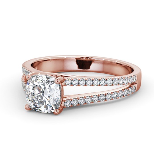 Cushion Diamond Split Band Engagement Ring 9K Rose Gold Solitaire with Channel Set Side Stones ENCU19_RG_THUMB2 