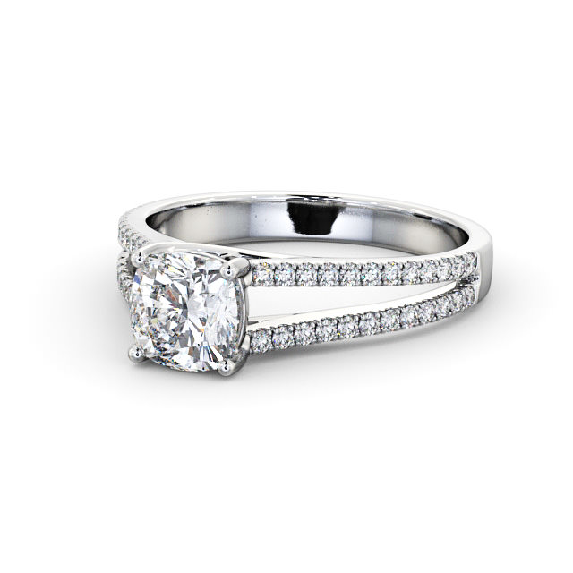 Cushion Diamond Engagement Ring Palladium Solitaire With Side Stones - Irene ENCU19_WG_FLAT