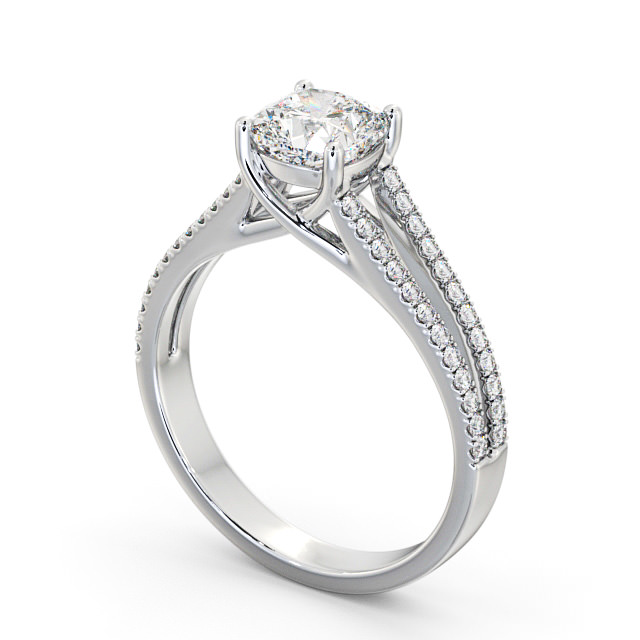 Cushion Diamond Engagement Ring Platinum Solitaire With Side Stones - Irene ENCU19_WG_SIDE
