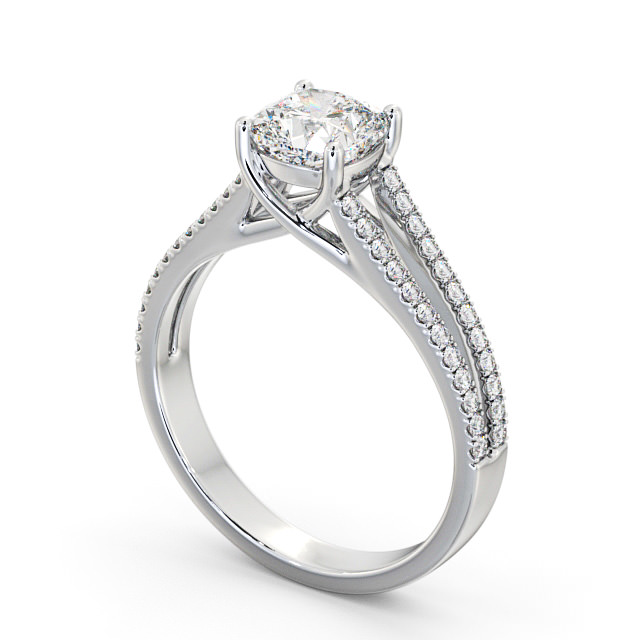 Cushion Diamond Engagement Ring 18K White Gold Solitaire With Side Stones - Irene ENCU19_WG_SIDE