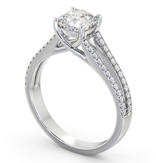 Cushion Diamond Split Band Engagement Ring 9K White Gold Solitaire with Channel Set Side Stones ENCU19_WG_THUMB1