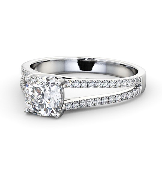Cushion Diamond Split Band Engagement Ring Palladium Solitaire with Channel Set Side Stones ENCU19_WG_THUMB2 