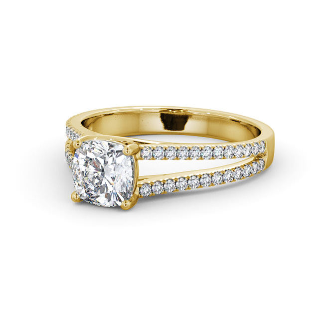 Cushion Diamond Engagement Ring 9K Yellow Gold Solitaire With Side Stones - Irene ENCU19_YG_FLAT