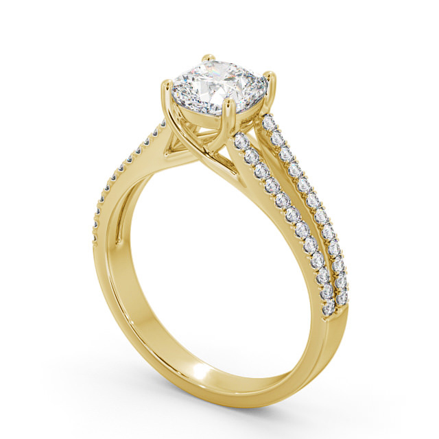 Cushion Diamond Engagement Ring 9K Yellow Gold Solitaire With Side Stones - Irene ENCU19_YG_SIDE
