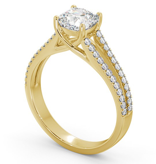 Cushion Diamond Split Band Engagement Ring 18K Yellow Gold Solitaire with Channel Set Side Stones ENCU19_YG_THUMB1 