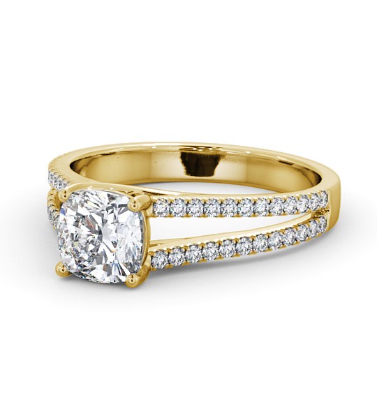 Cushion Diamond Split Band Engagement Ring 9K Yellow Gold Solitaire with Channel Set Side Stones ENCU19_YG_THUMB2 