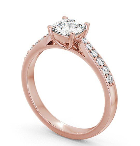 Cushion Diamond Tapered Band Engagement Ring 18K Rose Gold Solitaire with Channel Set Side Stones ENCU1S_RG_THUMB1