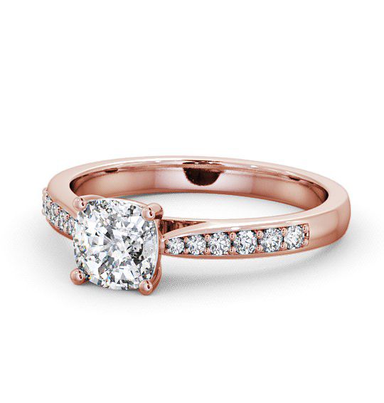 Cushion Diamond Tapered Band Engagement Ring 9K Rose Gold Solitaire with Channel Set Side Stones ENCU1S_RG_THUMB2 