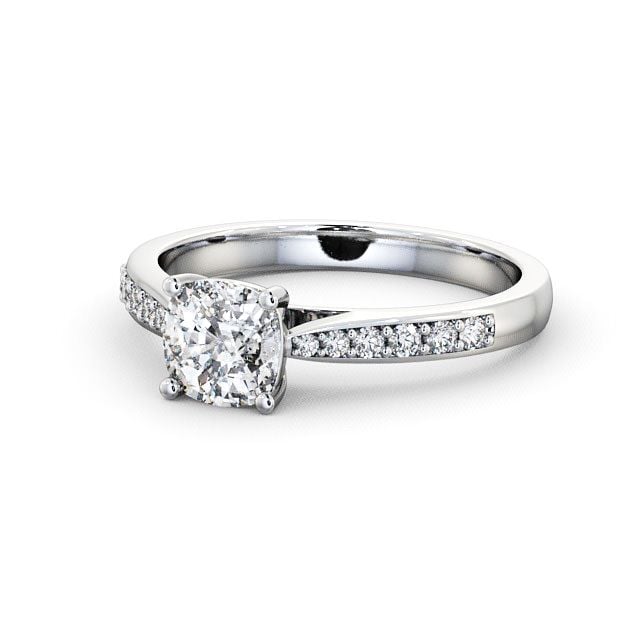 Cushion Diamond Engagement Ring 18K White Gold Solitaire With Side Stones - Alcombe ENCU1S_WG_FLAT
