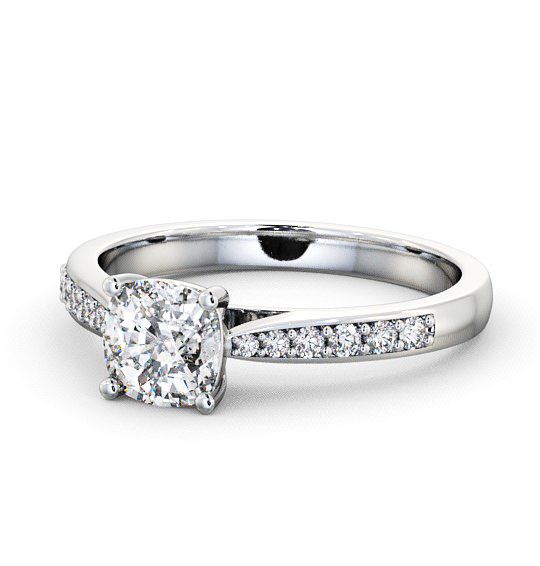 Cushion Diamond Tapered Band Engagement Ring 18K White Gold Solitaire with Channel Set Side Stones ENCU1S_WG_THUMB2 