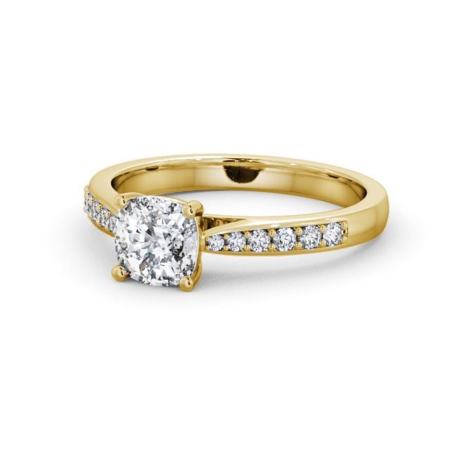 Cushion Diamond Engagement Ring 18K Yellow Gold Solitaire With Side Stones - Alcombe ENCU1S_YG_FLAT
