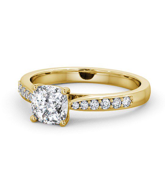 Cushion Diamond Tapered Band Engagement Ring 9K Yellow Gold Solitaire with Channel Set Side Stones ENCU1S_YG_THUMB2 