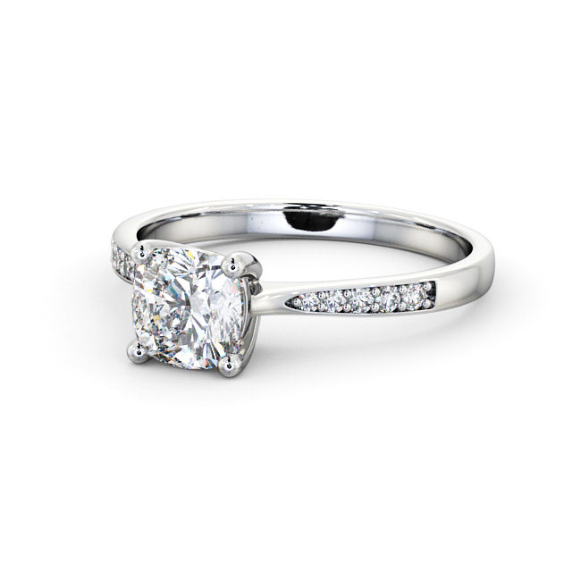 Cushion Diamond Engagement Ring 18K White Gold Solitaire With Side Stones - Liviana ENCU20S_WG_FLAT