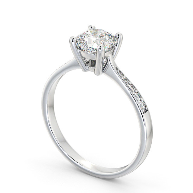 Cushion Diamond Engagement Ring Platinum Solitaire With Side Stones - Liviana ENCU20S_WG_SIDE