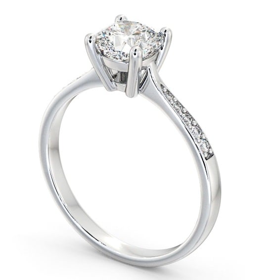Cushion Diamond Tapered Band Engagement Ring Palladium Solitaire with Channel Set Side Stones ENCU20S_WG_THUMB1 