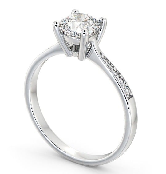 Cushion Diamond Tapered Band Engagement Ring 18K White Gold Solitaire with Channel Set Side Stones ENCU20S_WG_THUMB1