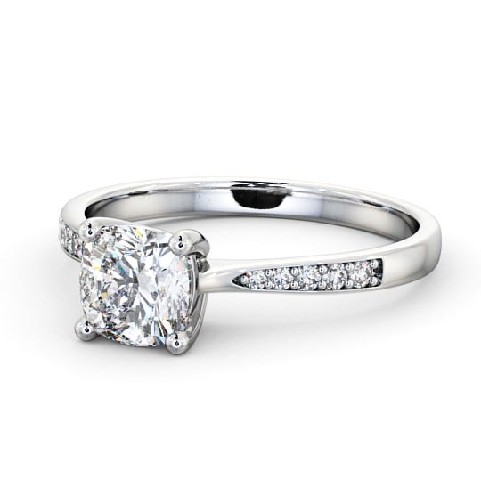 Cushion Diamond Tapered Band Engagement Ring Platinum Solitaire with Channel Set Side Stones ENCU20S_WG_THUMB2 