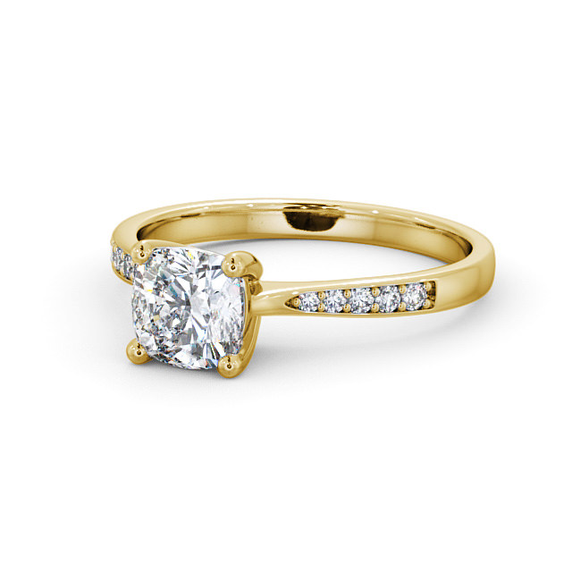 Cushion Diamond Engagement Ring 9K Yellow Gold Solitaire With Side Stones - Liviana ENCU20S_YG_FLAT