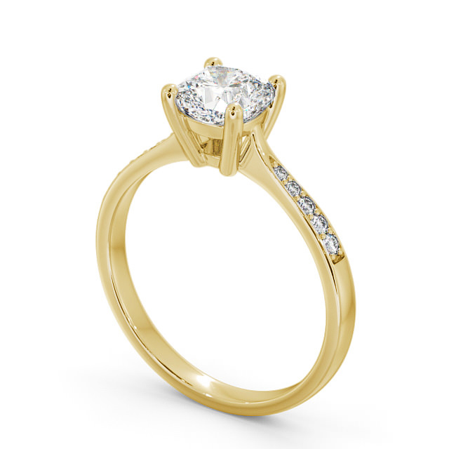 Cushion Diamond Engagement Ring 18K Yellow Gold Solitaire With Side Stones - Liviana ENCU20S_YG_SIDE