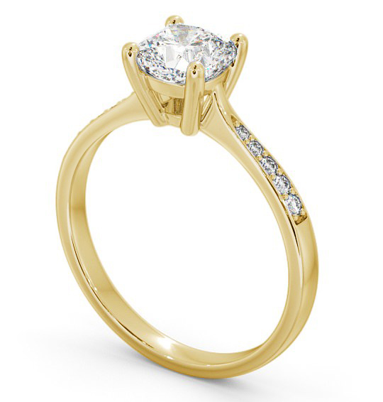 Cushion Diamond Tapered Band Engagement Ring 18K Yellow Gold Solitaire with Channel Set Side Stones ENCU20S_YG_THUMB1