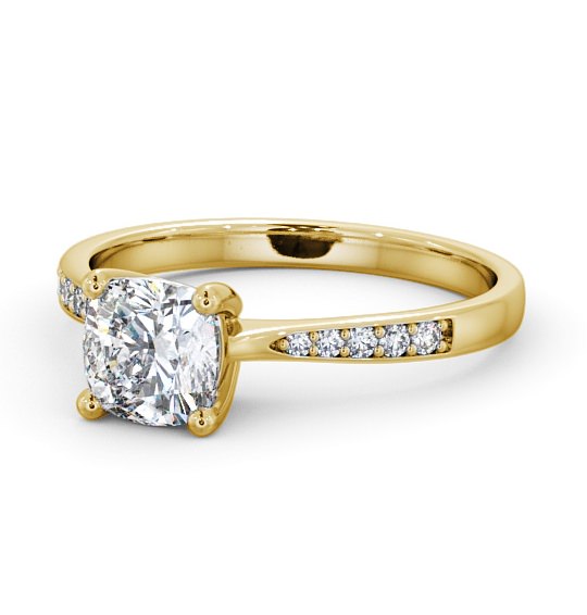  Cushion Diamond Engagement Ring 9K Yellow Gold Solitaire With Side Stones - Liviana ENCU20S_YG_THUMB2 