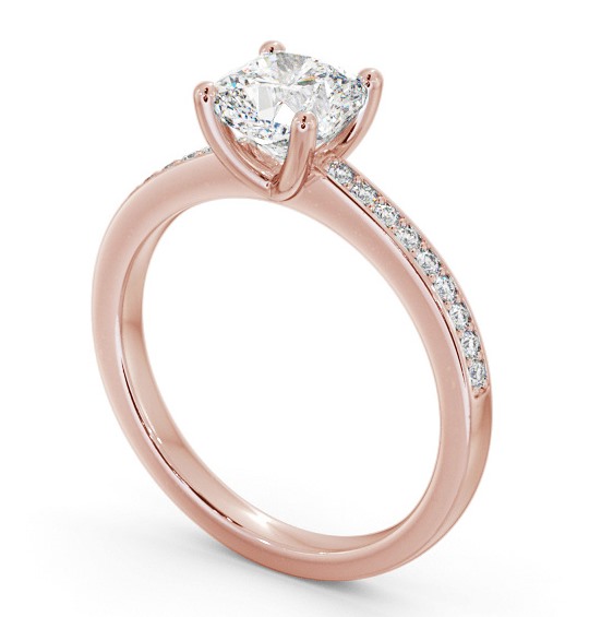 Cushion Diamond 4 Prong Engagement Ring 9K Rose Gold Solitaire with Channel Set Side Stones ENCU21S_RG_THUMB1