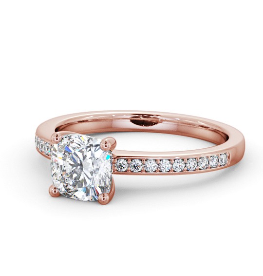 Cushion Diamond 4 Prong Engagement Ring 9K Rose Gold Solitaire with Channel Set Side Stones ENCU21S_RG_THUMB2 