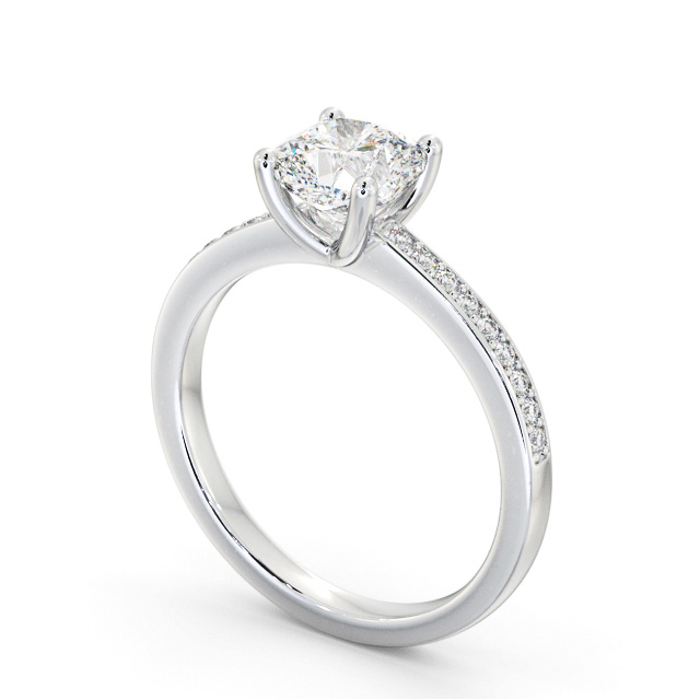 Cushion Diamond Engagement Ring Platinum Solitaire With Side Stones - Lisil ENCU21S_WG_SIDE