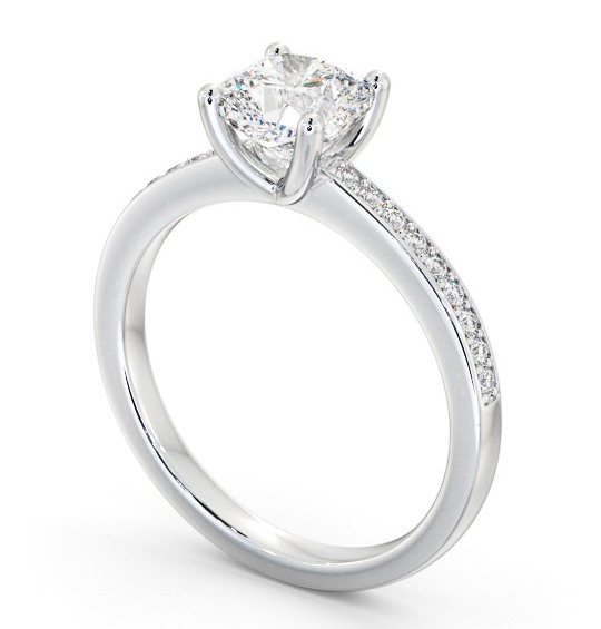 Cushion Diamond 4 Prong Engagement Ring Palladium Solitaire with Channel Set Side Stones ENCU21S_WG_THUMB1