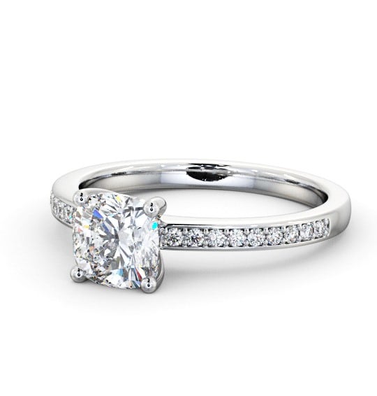 Cushion Diamond 4 Prong Engagement Ring Palladium Solitaire with Channel Set Side Stones ENCU21S_WG_THUMB2 