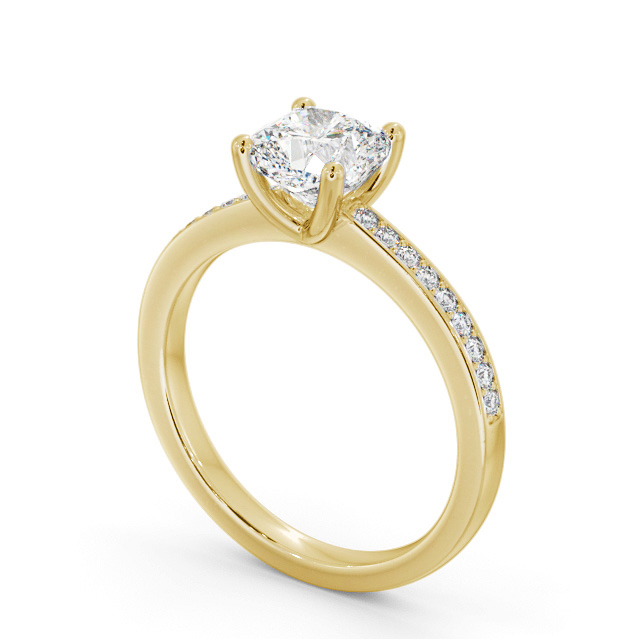 Cushion Diamond Engagement Ring 9K Yellow Gold Solitaire With Side Stones - Lisil ENCU21S_YG_SIDE