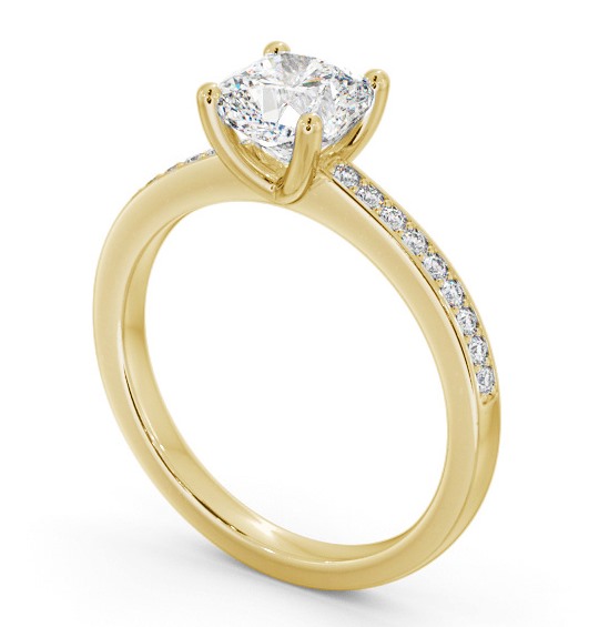 Cushion Diamond 4 Prong Engagement Ring 9K Yellow Gold Solitaire with Channel Set Side Stones ENCU21S_YG_THUMB1