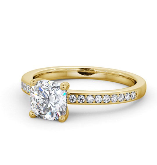  Cushion Diamond Engagement Ring 9K Yellow Gold Solitaire With Side Stones - Lisil ENCU21S_YG_THUMB2 