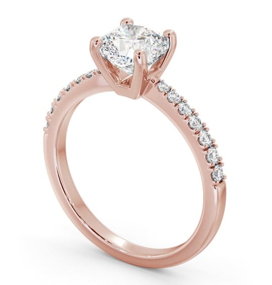 Cushion Diamond 4 Prong Engagement Ring 18K Rose Gold Solitaire with Channel Set Side Stones ENCU22S_RG_THUMB1